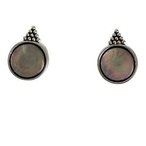Cabot‎ Vintage Style Mother of Pearl Silver Tone beaded Clip On Earrings Round
